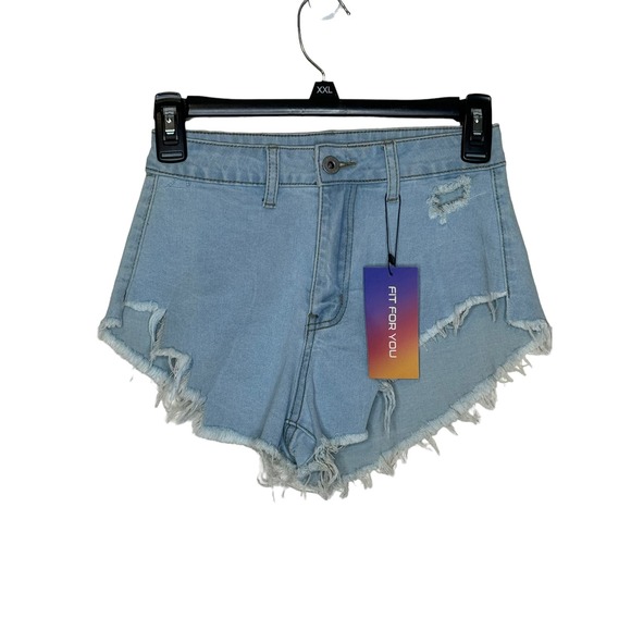 Shein Women's Sexy Shorts Ripped Raw Hem Stretch Mid-Rise Denim Blue 25 NWT - Picture 1 of 8